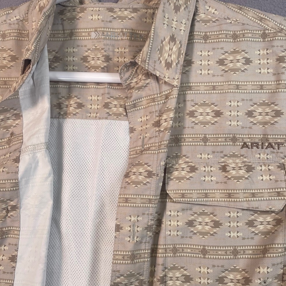 Ariat Button Down Mens S Tan VentTEK Outbound SS Shirt Southwestern Geometric